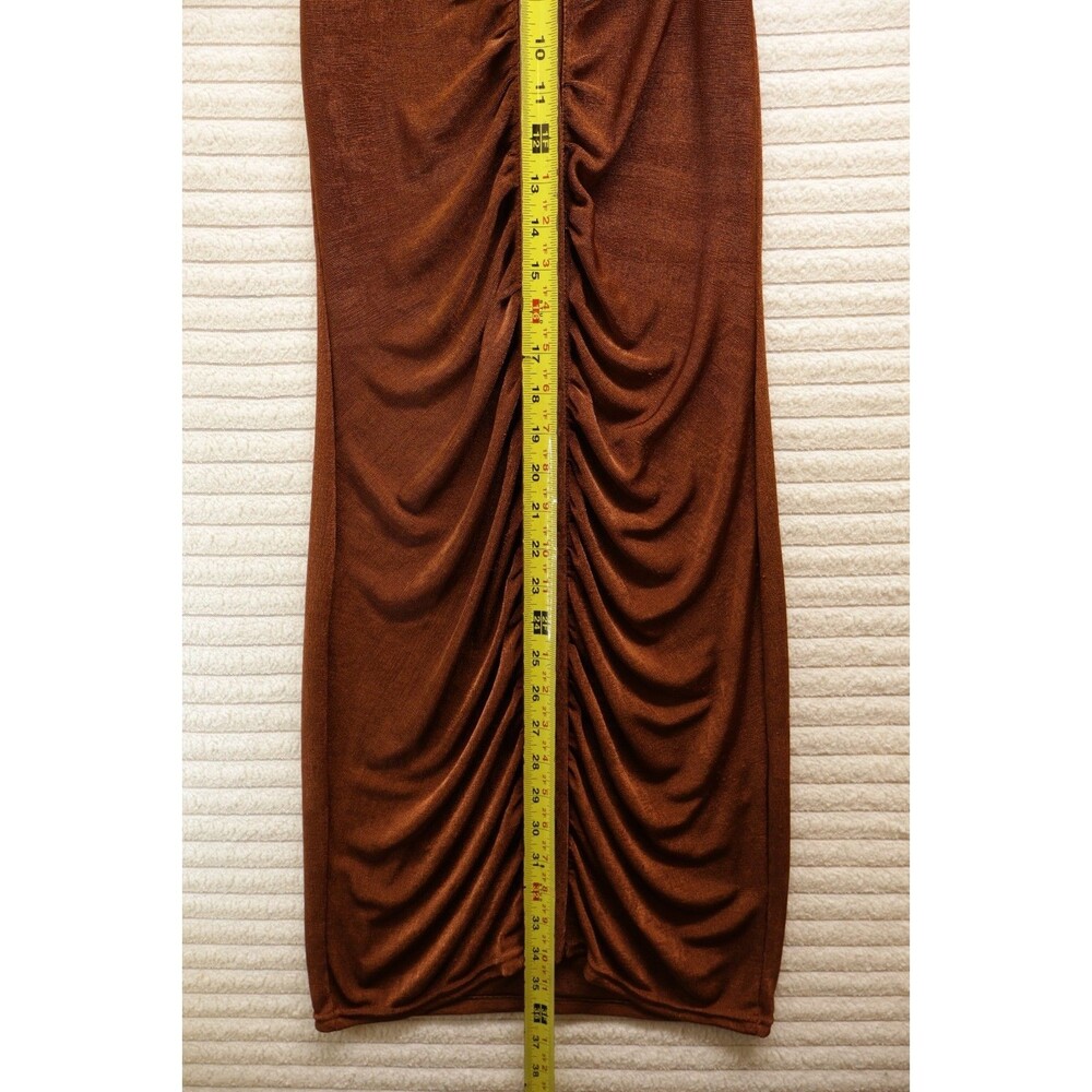 Jolie & Joy Ruched Long Shirt Dress Cognac Size M Y2K Collared Buttons Style - Picture 4 of 5